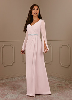 Azazie Belinda Mother of the Bride Dresses Blushing Pink A-Line V-Neck Pleated Chiffon Dress image1