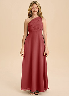 Azazie Phaedra Junior A-Linie Plissee Chiffon Kleid Rost image4