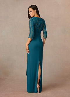 Azazie Poe Mother of the Bride Dresses Ink Blue Sheath Lace Dress image4