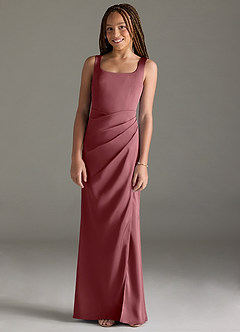 Azazie Mero Junior Desert Rose Mermaid Pleated Stretch Satin Dress image1