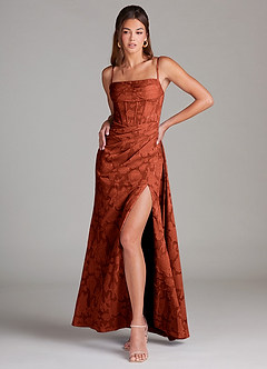 Azazie Denisa Suknie dla druhen Osłona Pofałdowany Kwiatowe wypalenie Do ziemi Sukienka image3