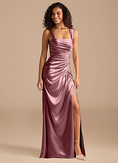 Azazie Jesaphine Bridesmaid Dresses Vintage Mauve Sheath Bow Metallic Satin Dress image1