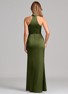 Azazie Karlotta Bridesmaid Dresses Olive Sheath Pleated Stretch Satin Dress image2