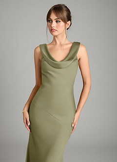 Azazie Rylina Bridesmaid Dresses Pistachio Mermaid Stretch Satin Dress image4