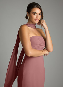 Azazie Saylor Vestidos de damas de honor Vestido de Rosa Del Desierto de Gasa de Corte Sirena con Sin tirantes image2