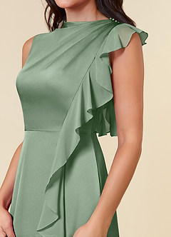 Azazie Narine Mother of the Bride Dresses Matcha A-Line High Neckline Pleated Stretch Satin Dress image4