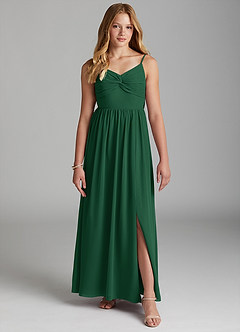 Azazie Zeya Junior Dark Green A-Line Chiffon Dress image3