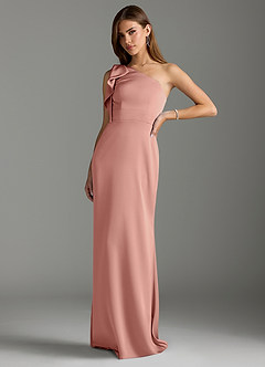 Azazie Rinna Brautjungfernkleider Meerjungfrau-Linie Gestreift Stretch-Satin Kleid Rosettenrosa image4