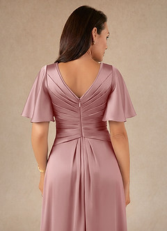 Azazie Emmeline Mother of the Bride Dresses Dusty Rose A-Line Pleated Stretch Satin Dress image4