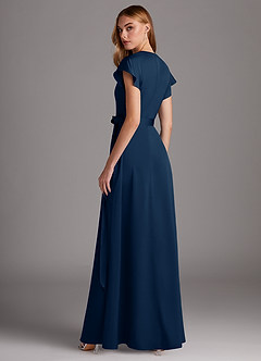 Azazie Nico Bridesmaid Dresses Dark Navy A-Line V-Neck Stretch Satin Dress image5