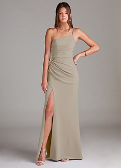 Azazie Eren Brautjungfernkleider Etui One-Shoulder Stretch-Krepp Kleid Taupe image3