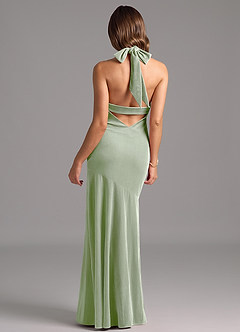 Azazie Drita Robes de demoiselle d'honneur Robe Trapèze en velours Plissée Vert Sauge image6
