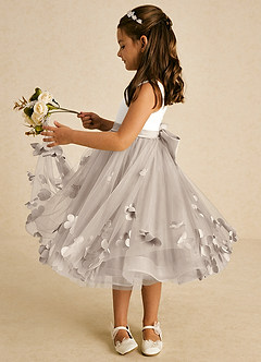 Azazie Sprout Flower Girl Dresses Frost A-Line Bow Tulle Dress image4
