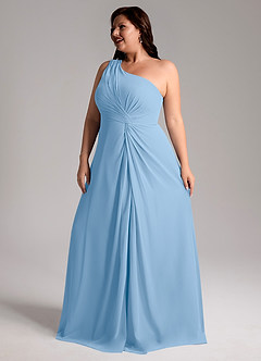 Azazie Brooke Bridesmaid Dresses Powder Blue A-Line One Shoulder Chiffon Dress image12