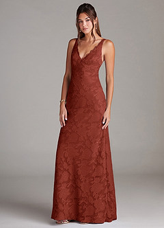 Azazie Tianna Robes de demoiselle d'honneur Robe Fourreau en Blumen-Burnout Dentelle Terracotta image4