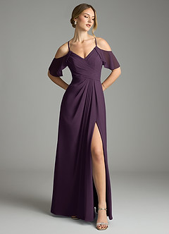 Azazie Dakota Bridesmaid Dresses Plum A-Line V-Neck Pleated Chiffon Dress image5