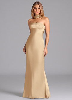 Azazie Lusinda 신부 들러리 드레스 인어 스트랩리스 스트레치 새틴 바닥 길이 드레스 image4