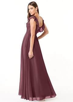 Azazie Jinny Jurken voor bruidsmeisjes Jurk van Chiffon met A-Lijn Vierkante halslijn gerimpeld Sangria image4