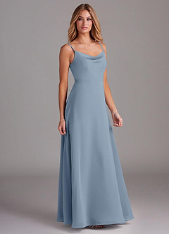 Azazie Daenerys Vestidos de damas de honor Vestido de Azul Polvoriento de Gasa de Corte en A con Vaca image5