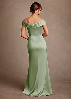 Azazie Bedford vestidos de madre de la novia Vestido de Salvia Polvorienta de Satén Elástico de Corte Recto con Plisado image3