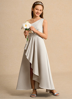 Azazie Taffy Junior Formal vestidos de niña de las flores Vestido de Escarcha de Satin Mate de Corte En A con Encaje image4