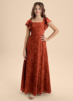 Azazie Bondi Junior Vestido de Castaño de Devorado Floral de Corte en A con Lazo image4