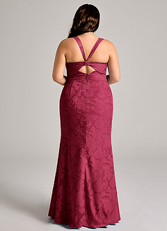 Azazie Mero Bridesmaid Dresses Burgundy Sheath Pleated Floral Burnout Dress image2