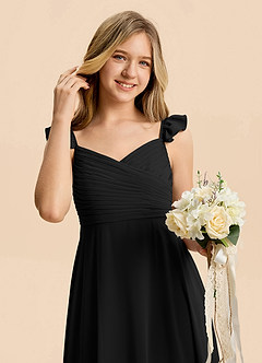 Azazie Dory Junior Black A-Line Ruched Chiffon Dress image6