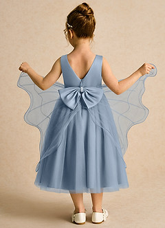 Azazie Pear Abiti da Ragazza di Fiori Abito Principessa in Tulle Fiocco Blu Polveroso image3