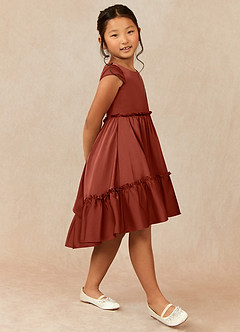 Azazie Lee Blumenmädchenkleider A-Linie Schleifen Stretch-Satin Kleid Terrakotta image3