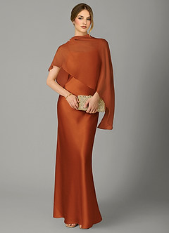 Azazie Jaleesa Bridesmaid Dresses Cinnamon Sheath High Neck Stretch Satin Dress image5