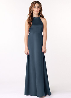 Azazie Laurel Junior Neptune A-Line Matte Satin Dress image1