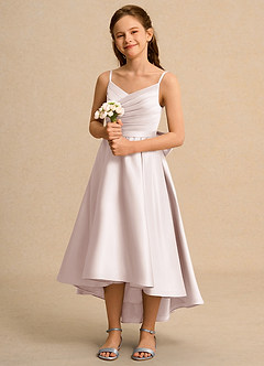 Azazie Sweets Junior Formal Flower Girl Dresses Rose Petal A-Line Pleated Matte Satin Dress image1