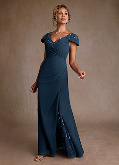 Azazie Betania Kleider für die Brautmutter Meerjungfrau-Linie Pailletten Chiffon Kleid Dunkelmarine image4