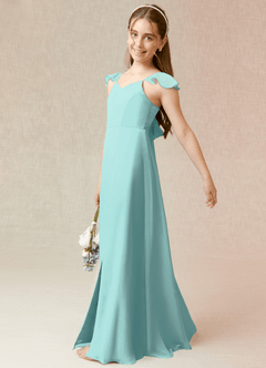 Azazie Everett Junior Vestido de Aqua de Gasa de Corte En A image3