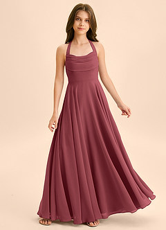 Azazie Kady Junior Robe Trapèze en Mousseline de soie Encolure en Forme de Cœur Merlot image1