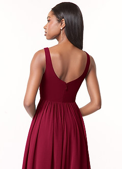 Azazie Keyla Bridesmaid Dresses Burgundy A-Line V-Neck Pleated Chiffon Dress image3
