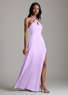 Azazie Tracie Bridesmaid Dresses Lilac A-Line Side Slit Stretch Satin Dress image3