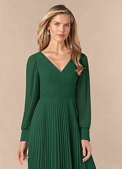 Azazie Zina vestidos de madre de la novia Vestido de Verde Oscuro de Gasa de Corte En A con Plisado image5