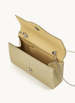 front Shimmer Pleated Flap Clutch