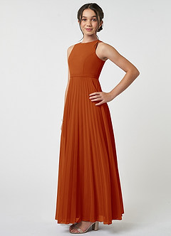 Azazie Lindie Junior A-Linie Plissee Chiffon Kleid Paprika image3