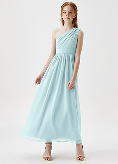Azazie Anissa Junior Sea Glass A-Line Pleated Chiffon Dress image4