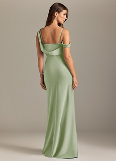 Azazie Madelyn Robes de demoiselle d'honneur Robe Sirène Convertible en Satin extensible Épaule décolletée Vert Sauge image2