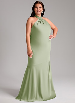 Azazie Lorena Bridesmaid Dresses Dusty Sage Mermaid Pleated Stretch Satin Dress image10