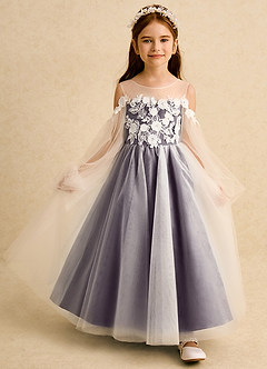 Azazie Zimi vestidos de niña de las flores Vestido de Ciruela de Tul de Princesa con Escote de Corazón image7