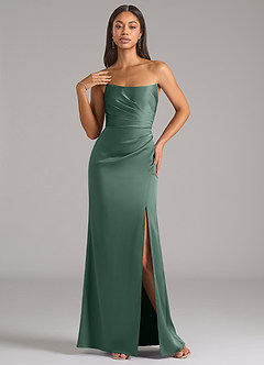 Azazie Marla Robes de demoiselle d'honneur Robe Fourreau Convertible en Satin extensible Sans bretelle Eucalyptus image3