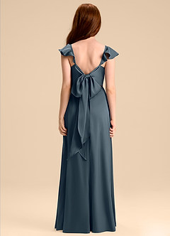 Azazie Everett Junior Vestido de Crepúsculo de Satén Elástico de Corte en A con Lazo image2