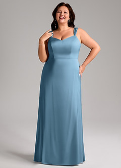 Azazie Denice Bridesmaid Dresses Steel Blue Sheath Pleated Stretch Satin Dress image10