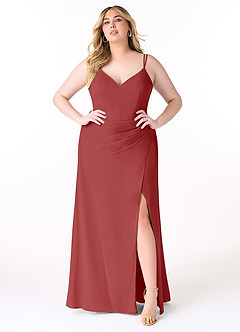 Azazie Leo Bridesmaid Dresses Rust Mermaid V-Neck Pleated Chiffon Dress image7