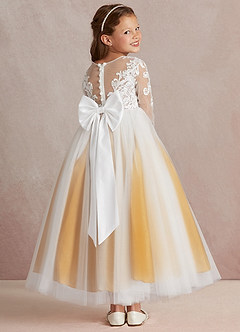 Azazie Elodie Robe Demoiselle D'honneur Fillette Robe Princesse en Dentelle Ivoire Caramel Au Beurre image4